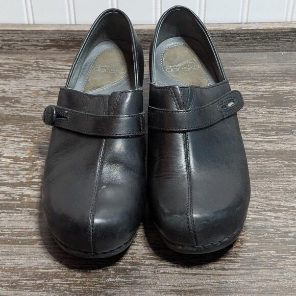 Dansko Women's Black Leather Solstice Side Button Slip On Clog Size 38 - Picture 2 of 7